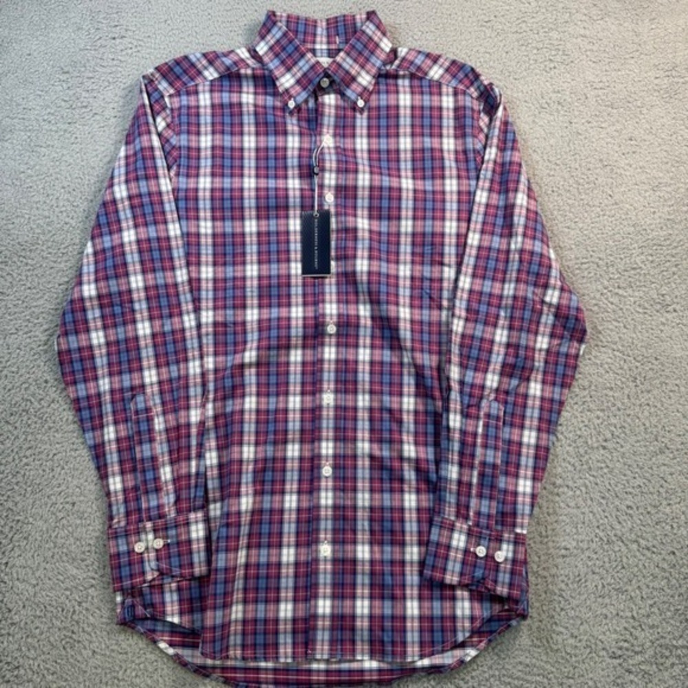 Holderness & Bourne Mens M Tailored Fit‎ Plaid Button Down Shirt Red Blue White